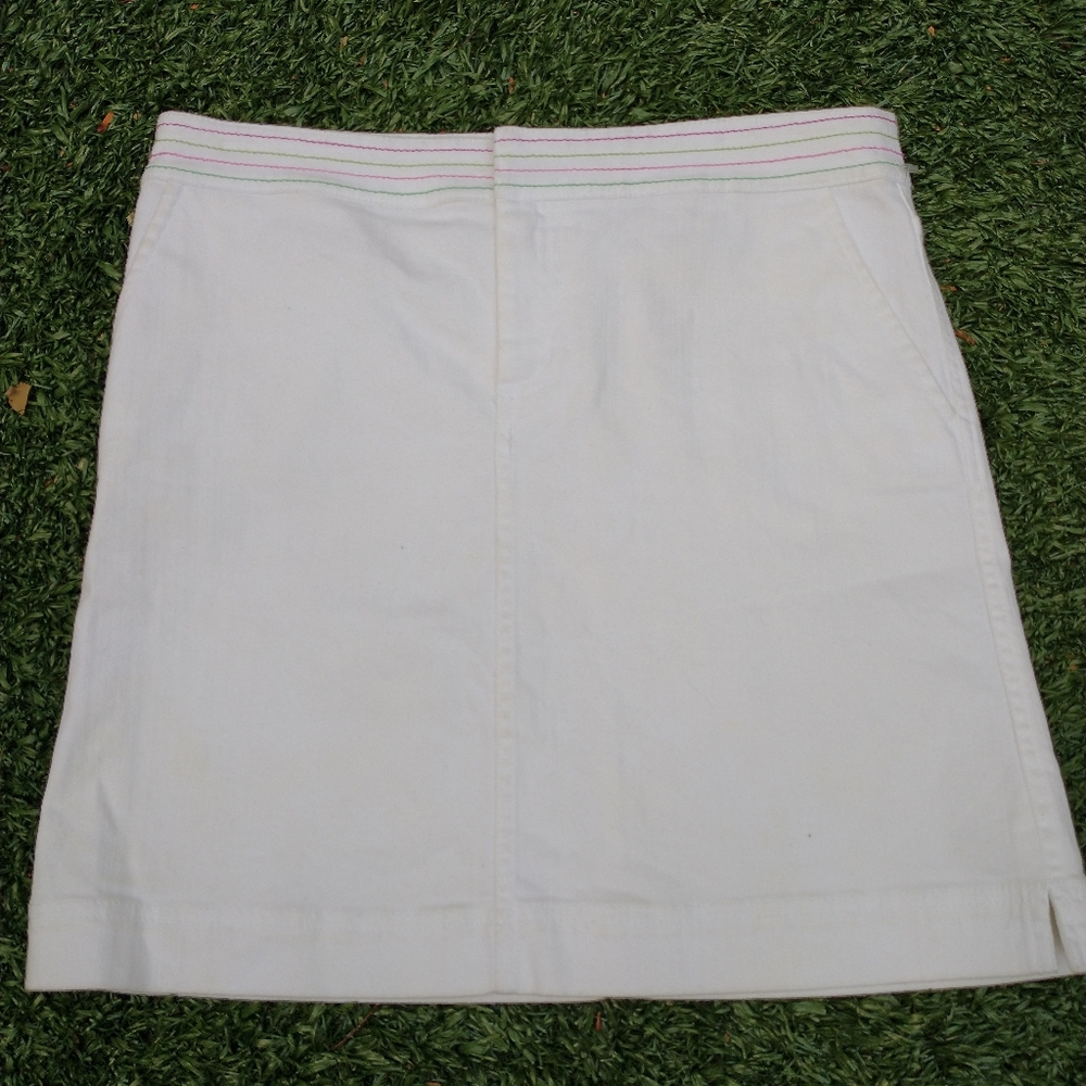Lilly Pulitzer White A-Line Skirt with Pink & Green Waistband Stripes